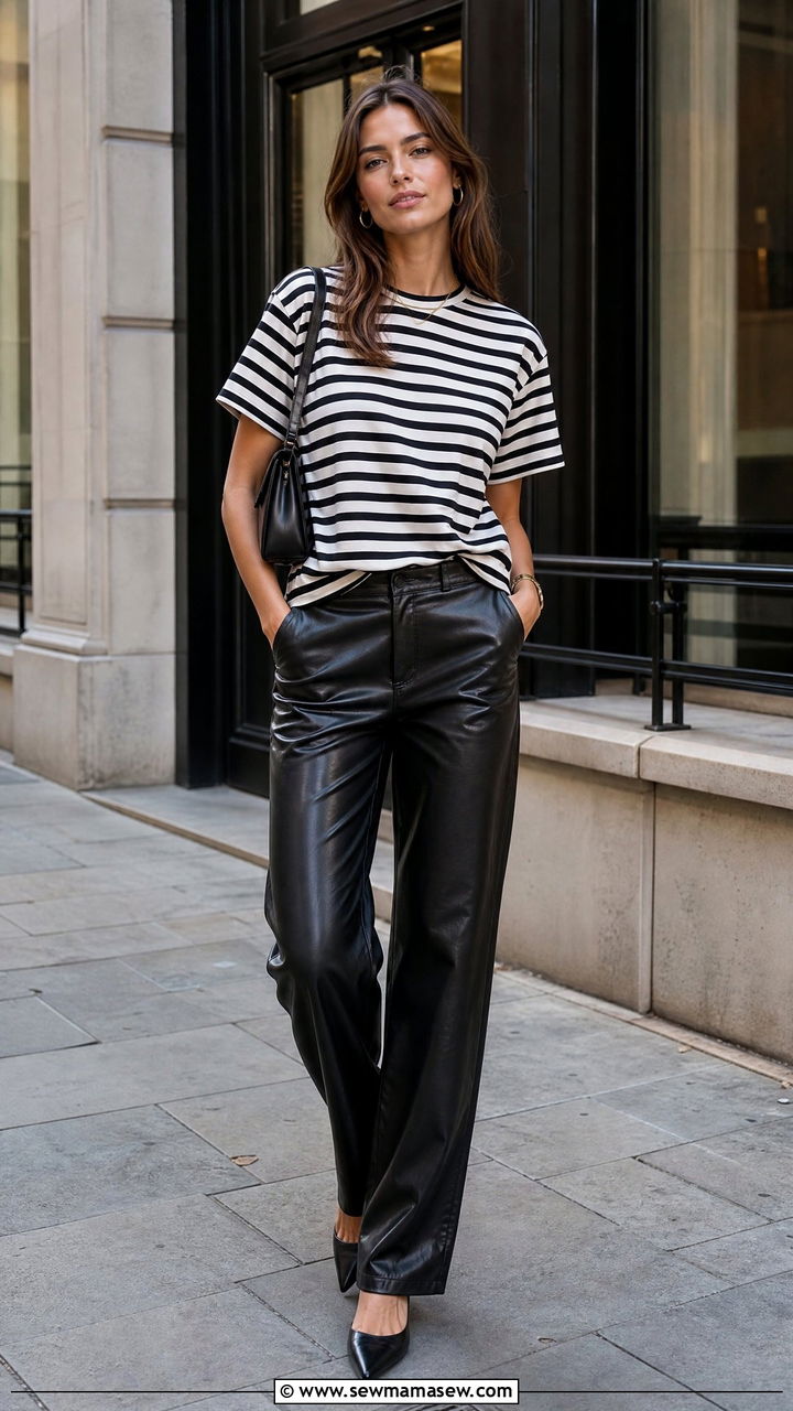 Striped T Shirt With Leather Pants - 20 striped t shirt outfit ideas