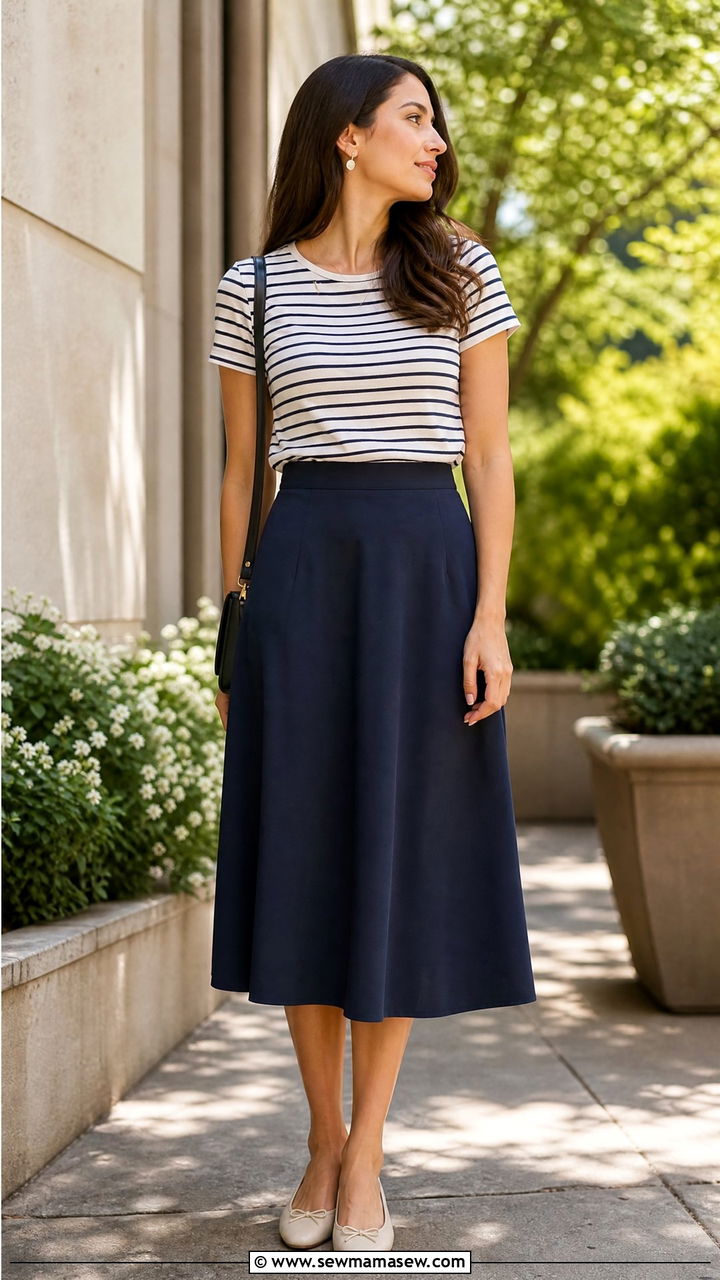 Striped T Shirt With Midi Skirt - 20 striped t shirt outfit ideas