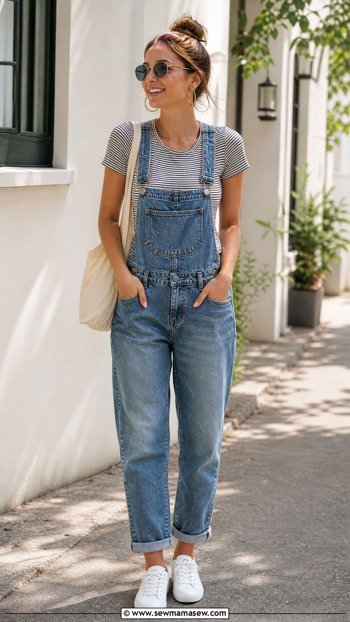 Striped T Shirt With Overalls - 20 striped t shirt outfit ideas