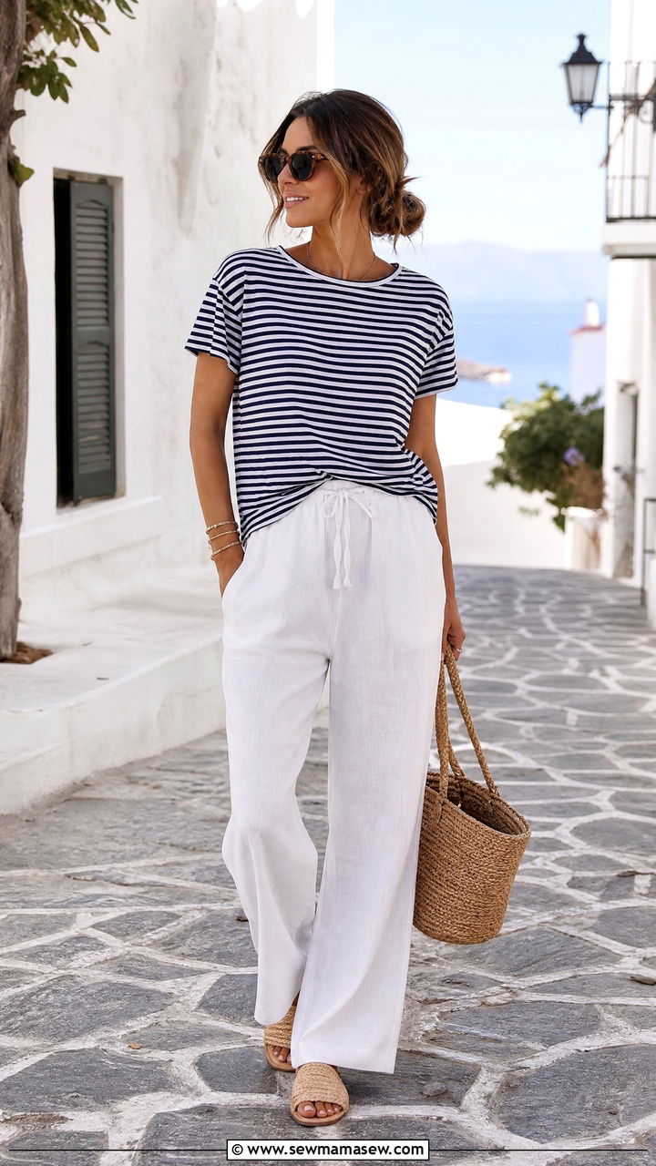 Striped T Shirt With White Linen Pants - 20 striped t shirt outfit ideas