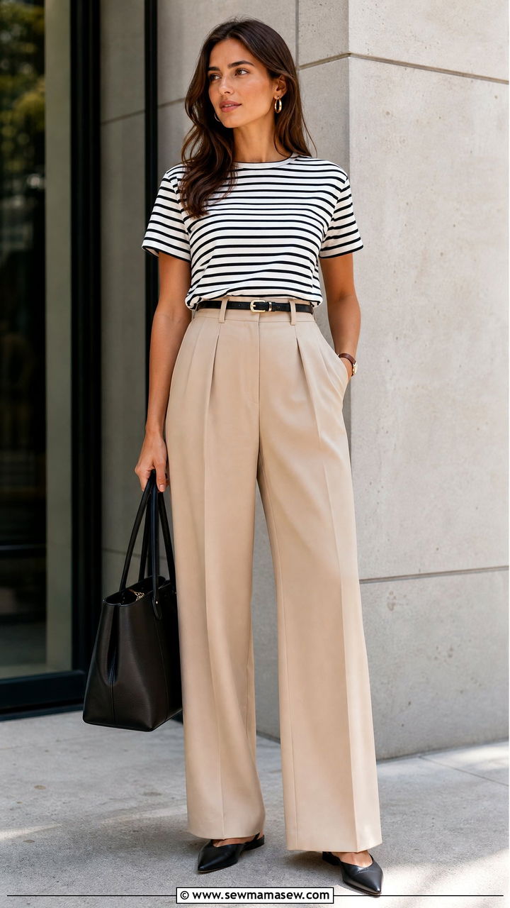 Striped T Shirt With Wide Leg Trousers - 20 striped t shirt outfit ideas
