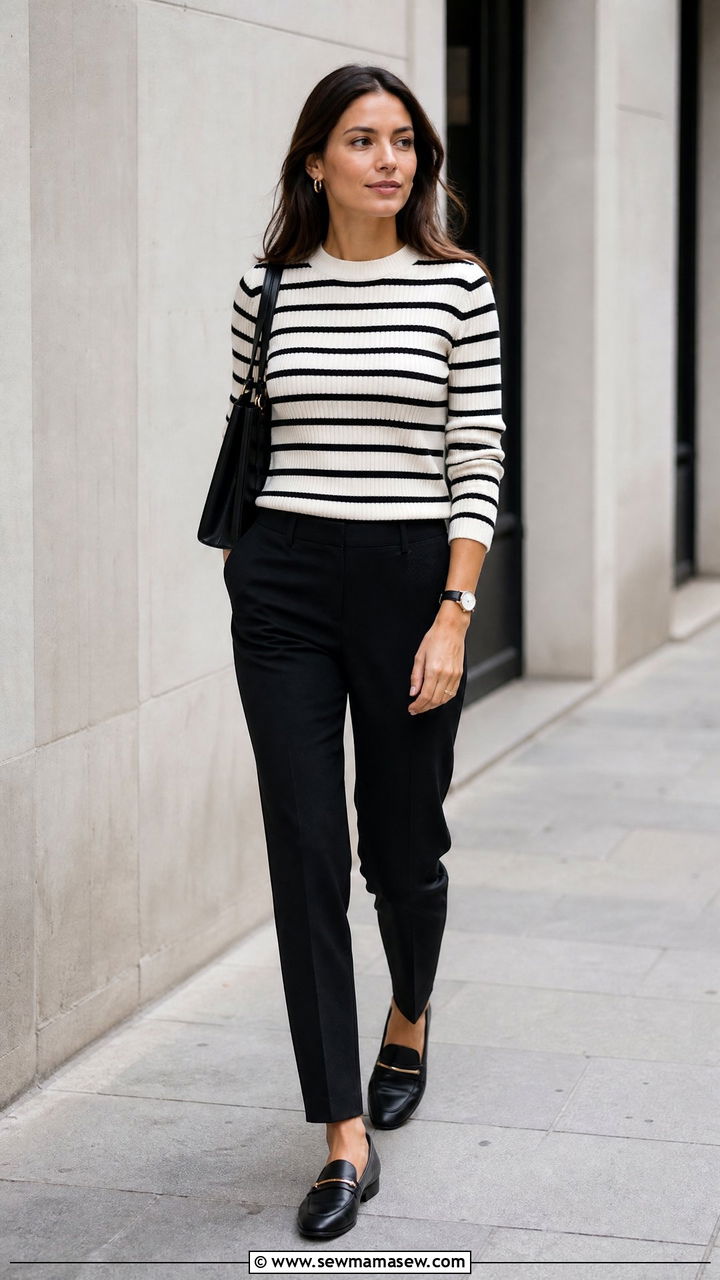 Striped Top With Black Pants - 20 striped top outfit ideas