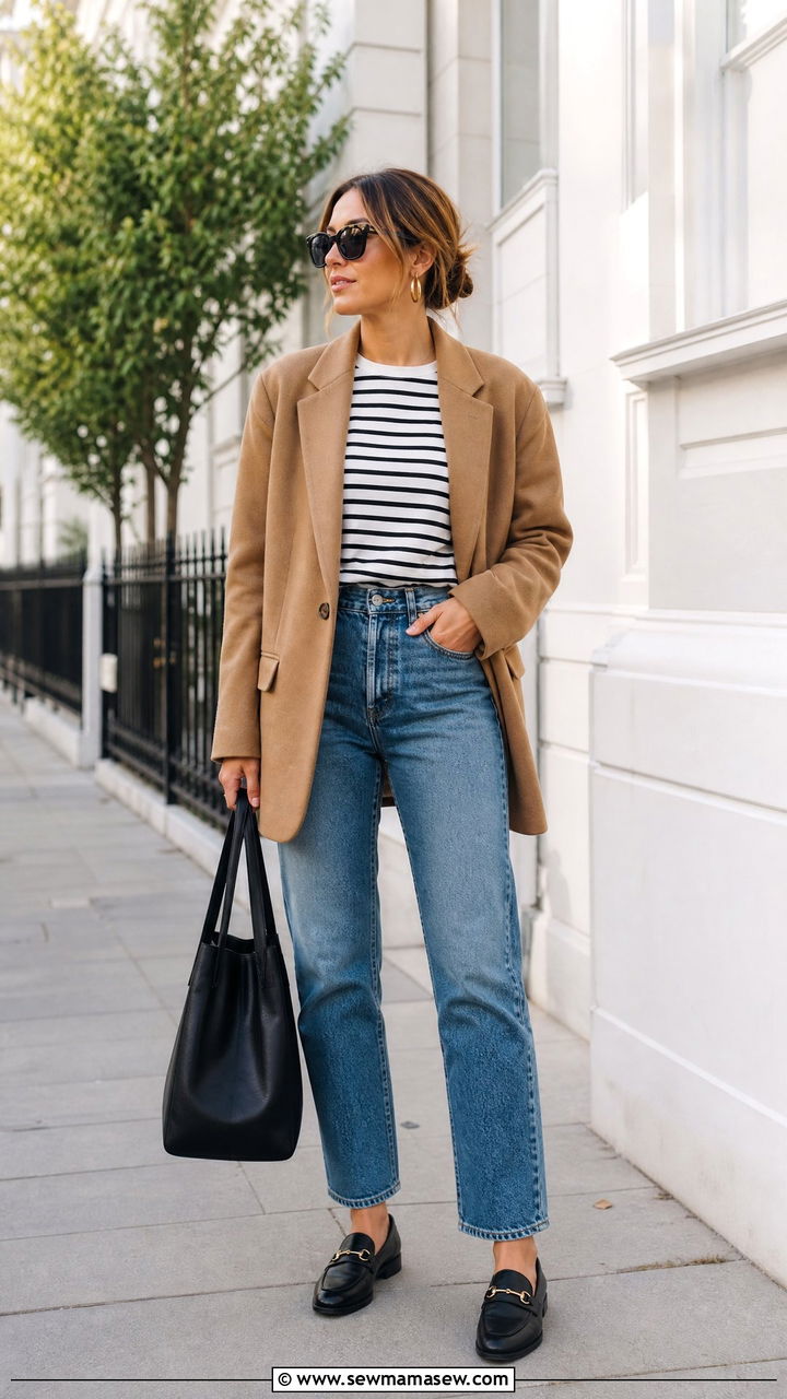 Striped Top With Blazer And Jeans - 20 striped top outfit ideas