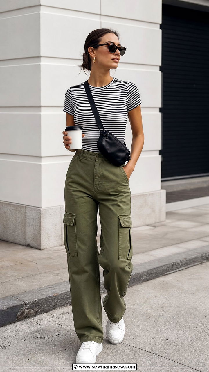 Striped Top With Cargo Pants - 20 striped top outfit ideas