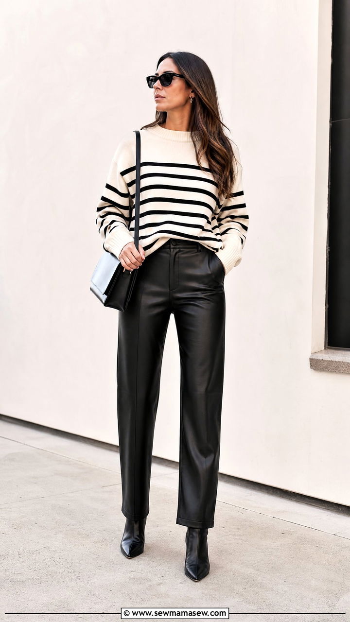 Striped Top With Leather Pants - 20 striped top outfit ideas
