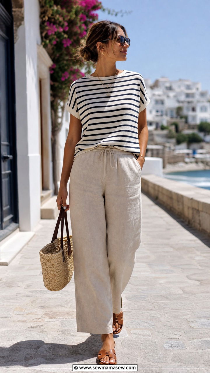 Striped Top With Linen Pants - 20 striped top outfit ideas