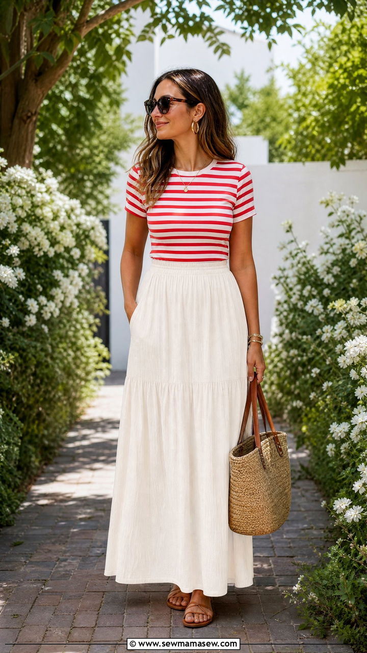 Striped Top With Maxi Skirt - 20 striped top outfit ideas