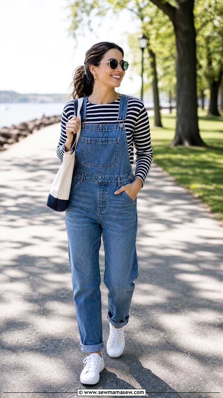 Striped Top With Overalls - 20 striped top outfit ideas
