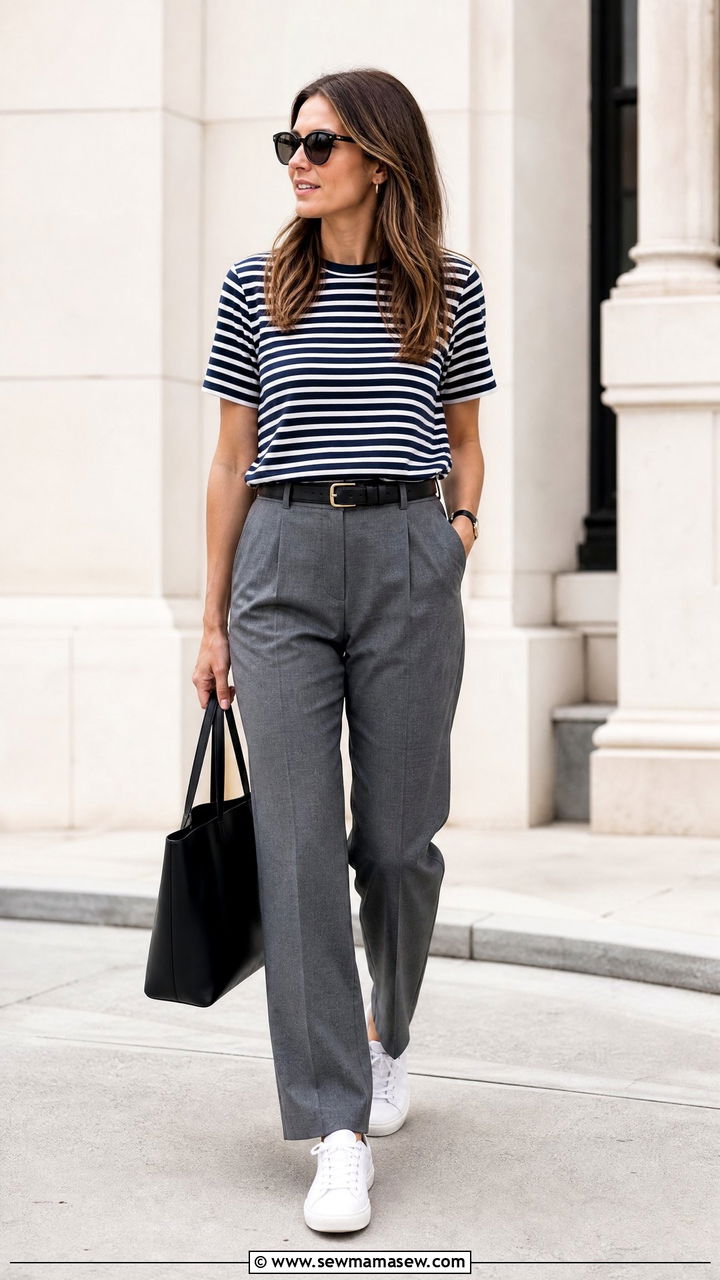 Striped Top With Suit Pants And Sneakers - 20 striped top outfit ideas