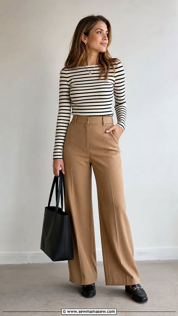 Striped Top With Wide Leg Trousers - 20 striped top outfit ideas