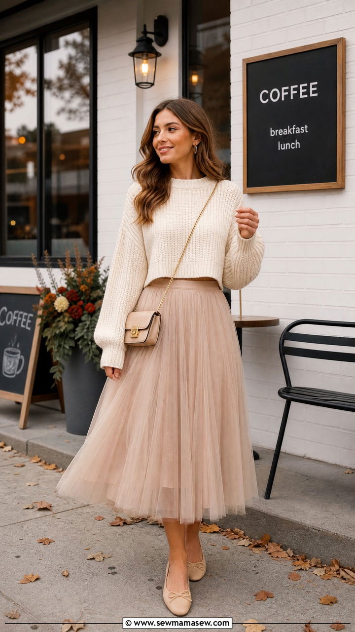 Sweater Crop Top With Tulle Skirt Outfit - 20 crop top with tulle skirt outfit ideas