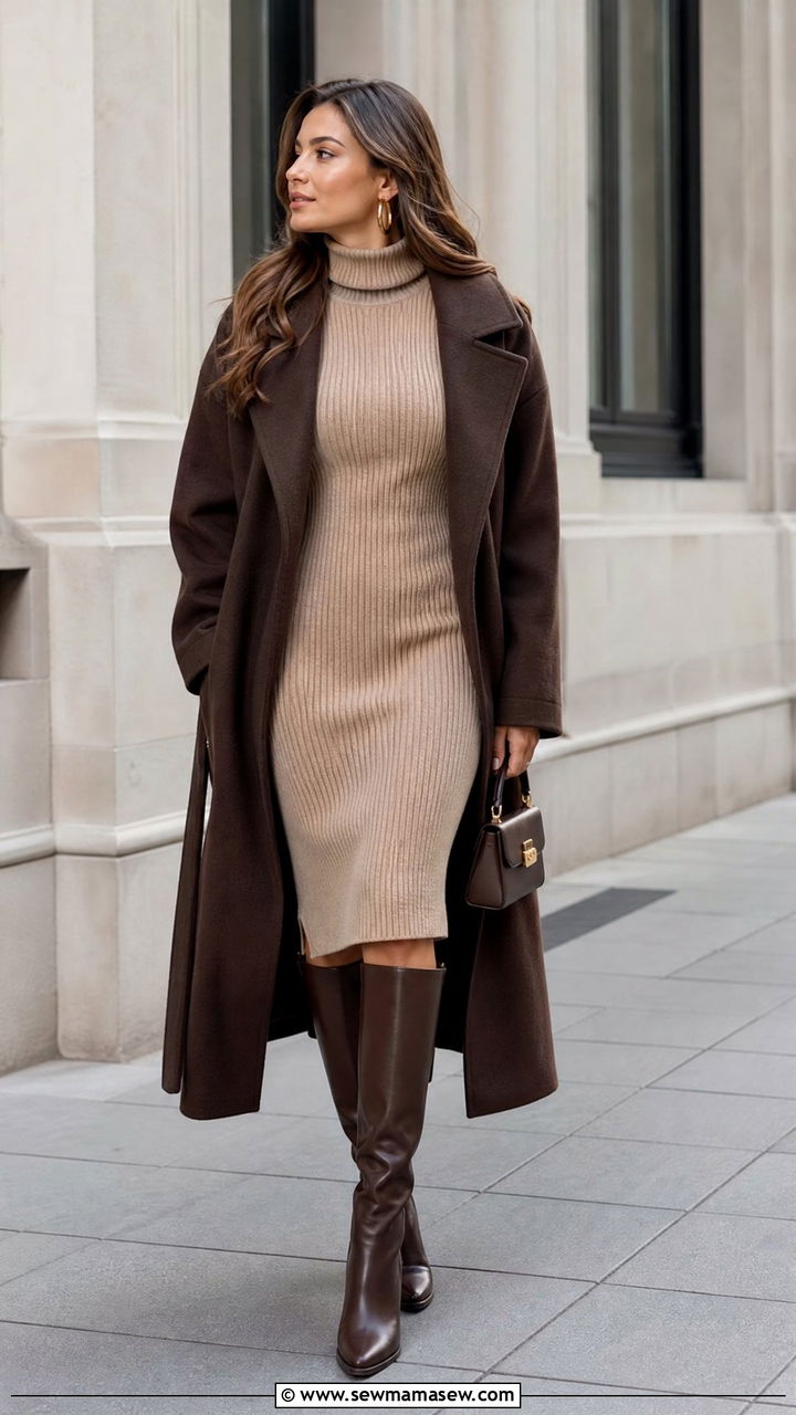 Sweater Dress With Knee High Boots - 20 cozy sweater outfit ideas