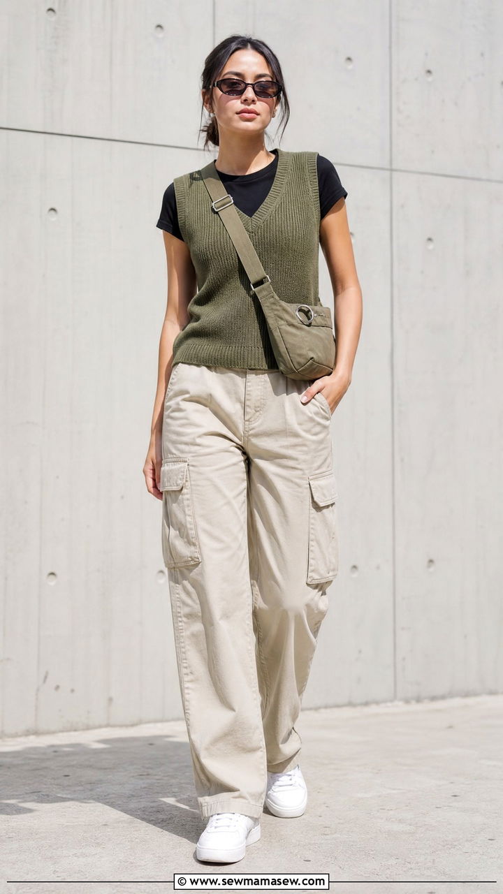 Sweater Vest With Cargo Pants - 20 sweater vest outfit ideas