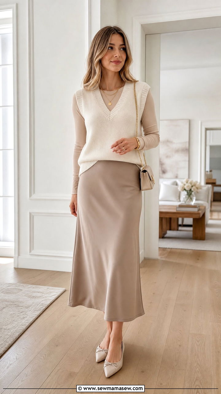 Sweater Vest With Midi Skirt - 20 sweater vest outfit ideas