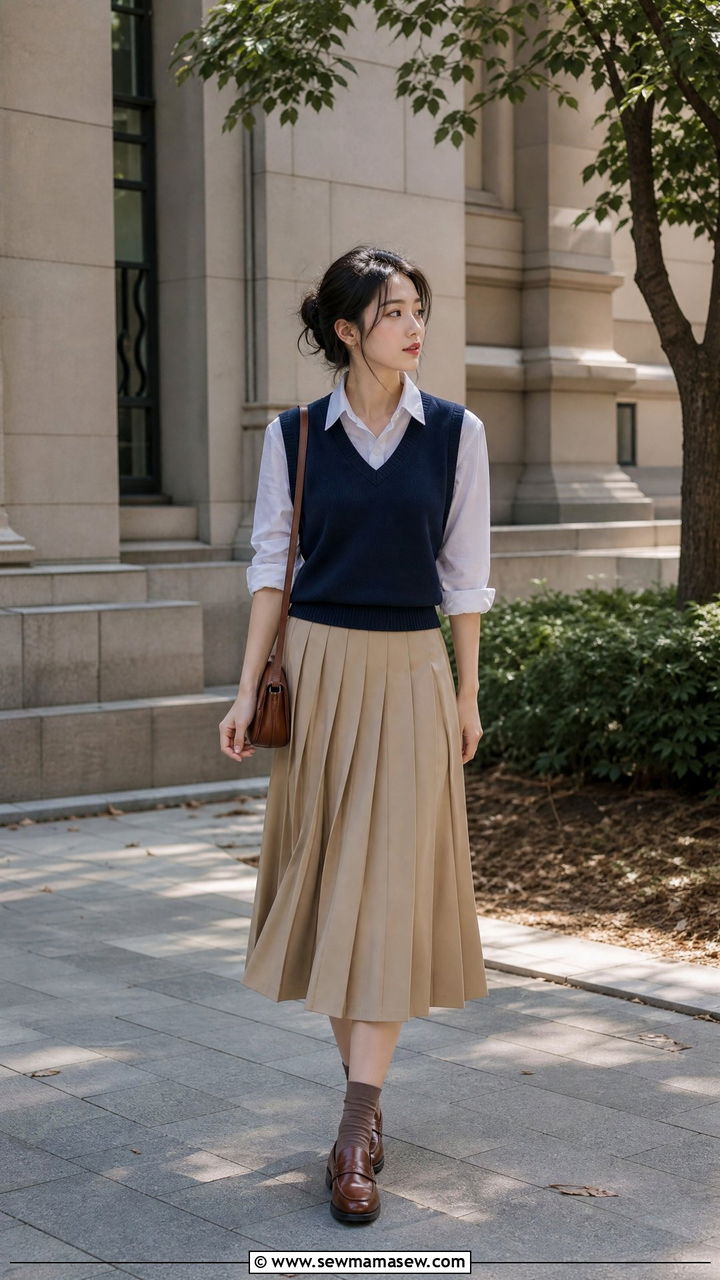 Sweater Vest With Pleated Skirt - 20 sweater vest outfit ideas