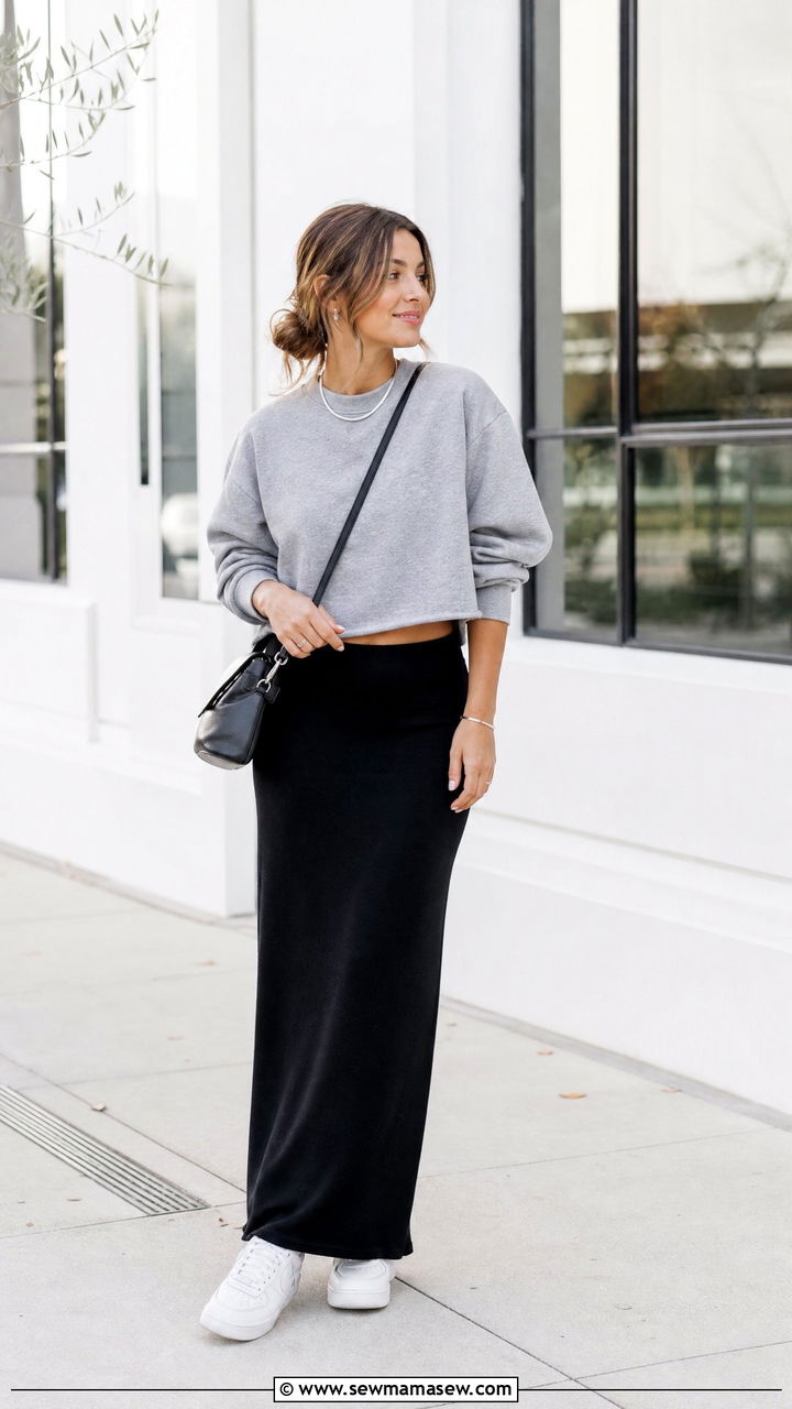 Sweatshirt With Maxi Skirt - 20 sweatshirt outfit ideas