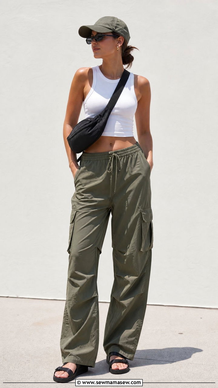 Tank Crop Top With Cargo Pants - 20 cute summer crop top outfit ideas