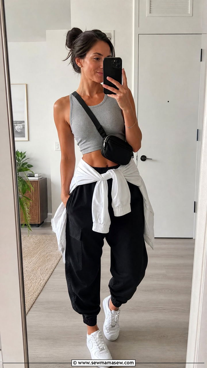 Tank Crop Top With Jogger Harem Pants - 20 crop top with harem pants outfit ideas