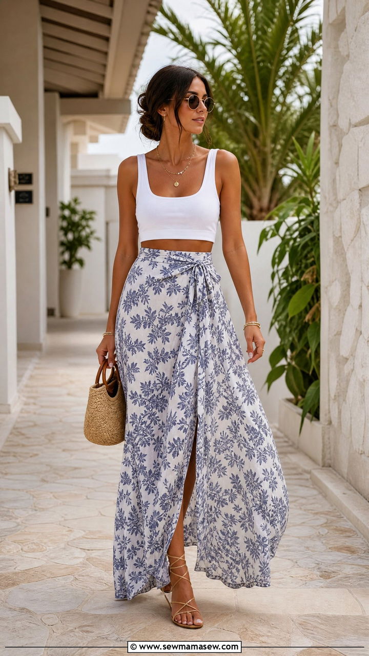 Tank Crop Top With Maxi Skirt - 20 crop top outfits for hot weather