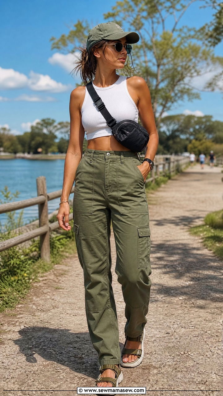 Tank Crop Top With Utility Pants - 20 spring crop top outfit ideas