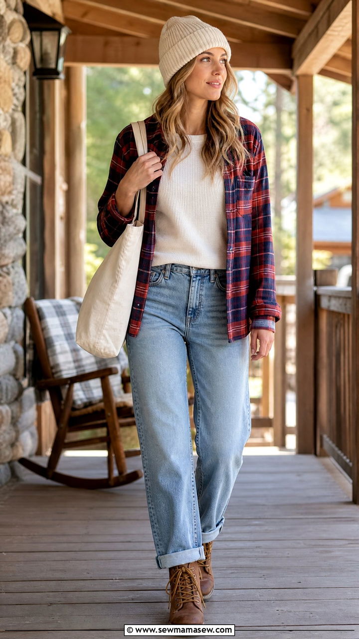 Thermal Top With Flannel Shirt - 20 thermal top outfit ideas