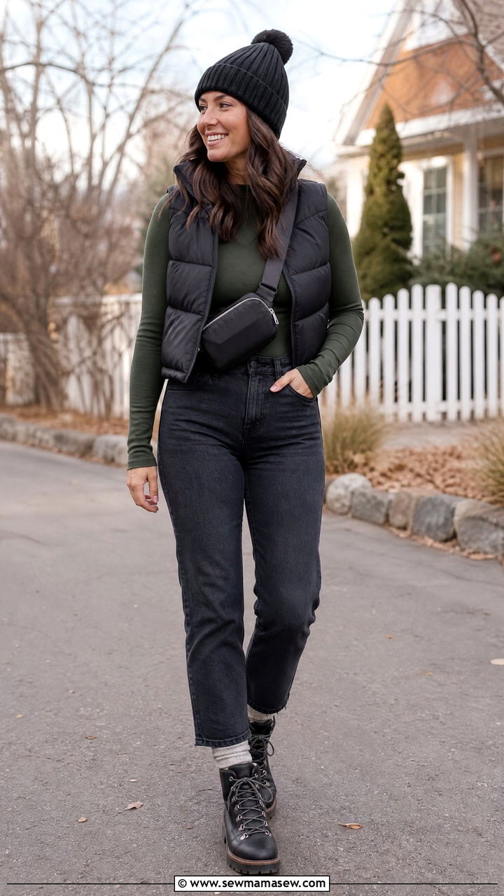 Thermal Top With Puffer Vest - 20 thermal top outfit ideas