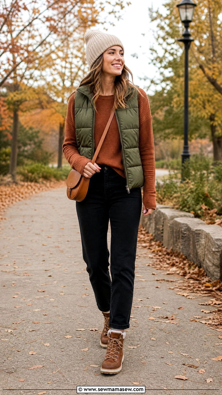Thermal Top With Puffer Vest - 20 fall top outfit ideas