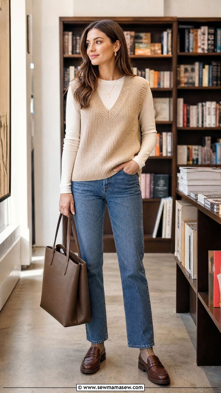 Thermal Top With Sweater Vest - 20 thermal top outfit ideas