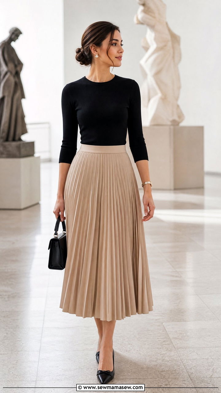 Three Quarter Sleeve Top With Pleated Skirt - 20 three quarter sleeve top outfit ideas