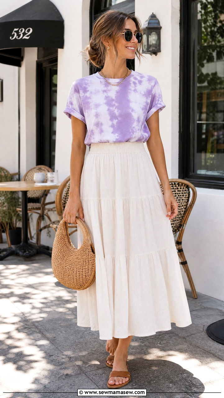 Tie Dye Top With A Midi Skirt - 20 tie dye top outfit ideas