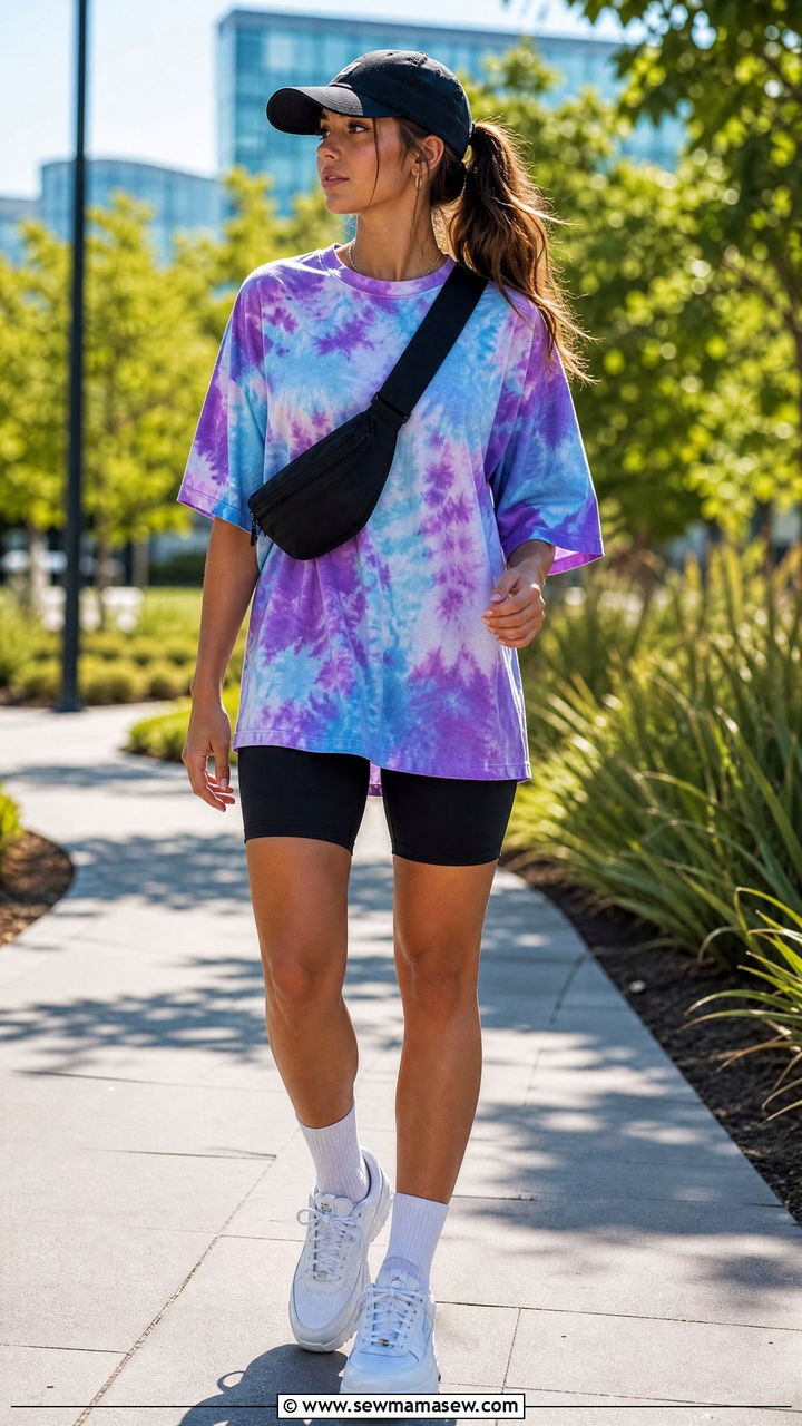 Tie Dye Top With Bike Shorts - 20 tie dye top outfit ideas