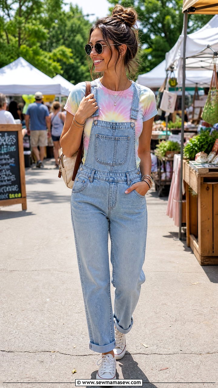 Tie Dye Top With Overalls - 20 tie dye top outfit ideas