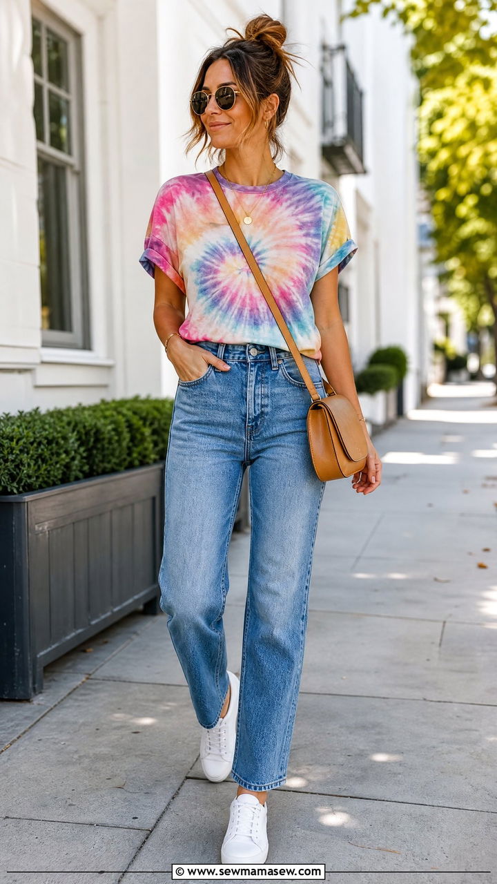 Tie Dye Top With Straight Leg Jeans - 20 tie dye top outfit ideas