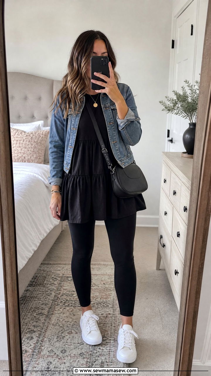 Tiered Babydoll Top With Leggings - 20 tiered top outfit ideas