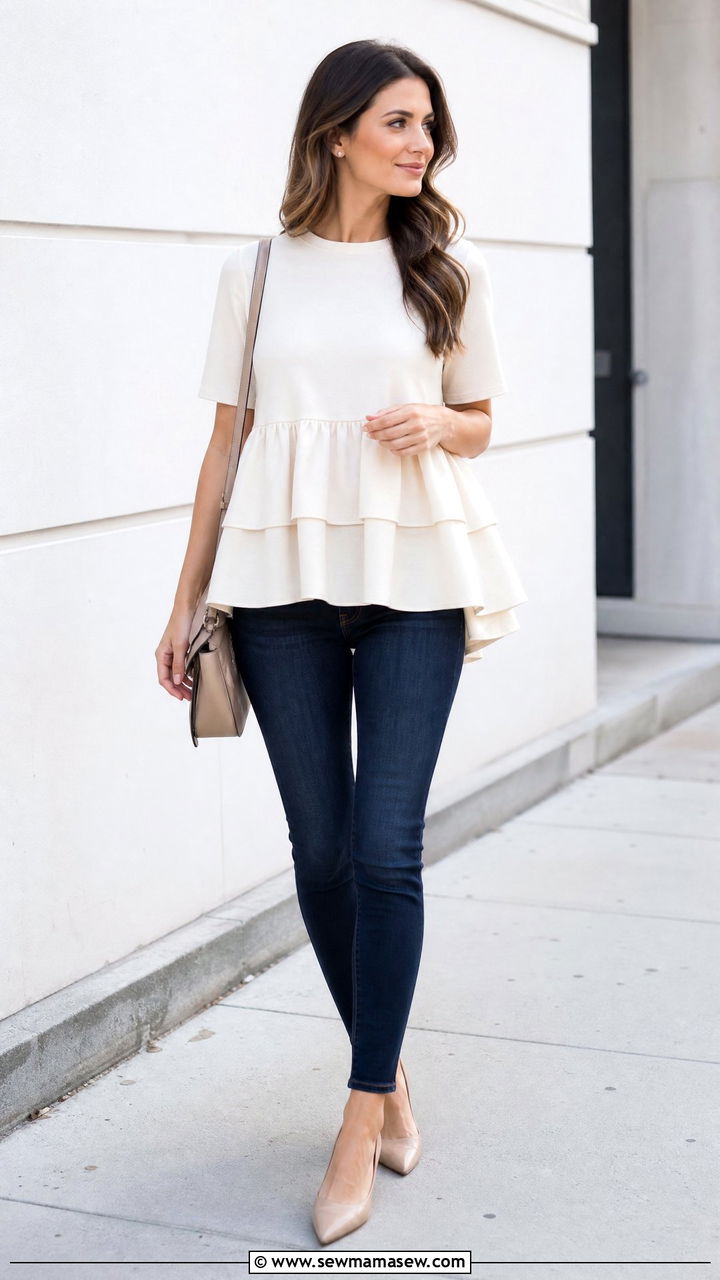 Tiered Peplum Top With Skinny Jeans - 20 tiered top outfit ideas