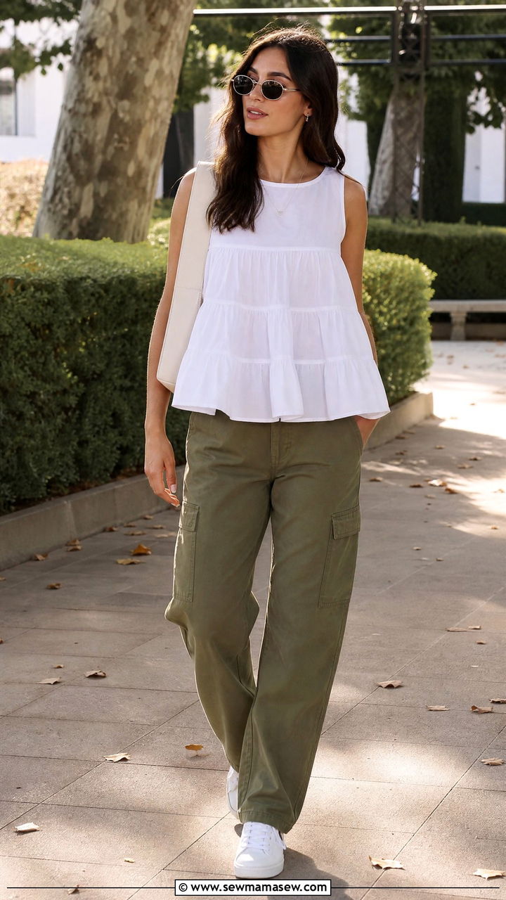 Tiered Top With Cargo Pants - 20 tiered top outfit ideas