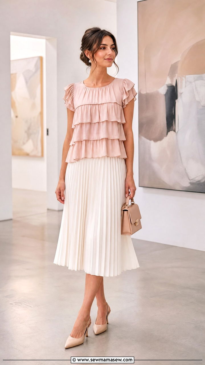 Tiered Top With Pleated Skirt - 20 tiered top outfit ideas