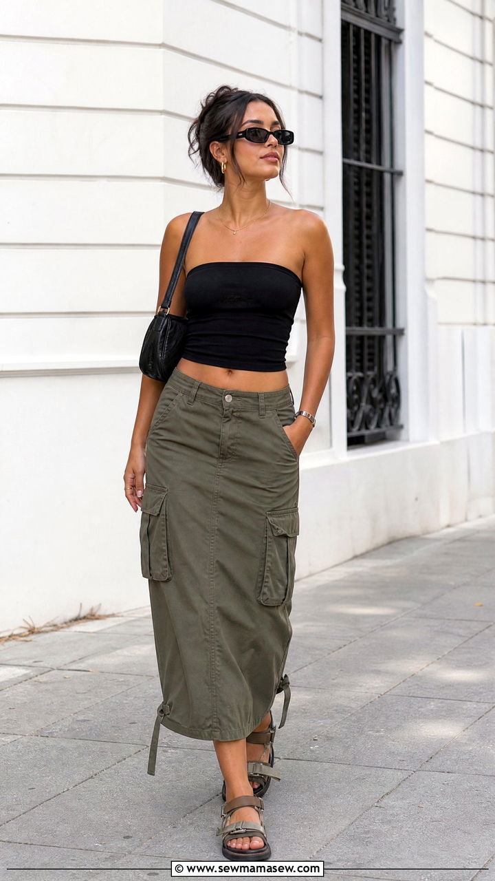 Tube Crop Top And Cargo Skirt Outfit - 20 summer crop top and skirt outfit ideas