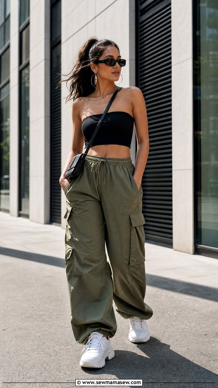 Tube Crop Top With Cargo Pants - 20 summer crop top outfit ideas aesthetic