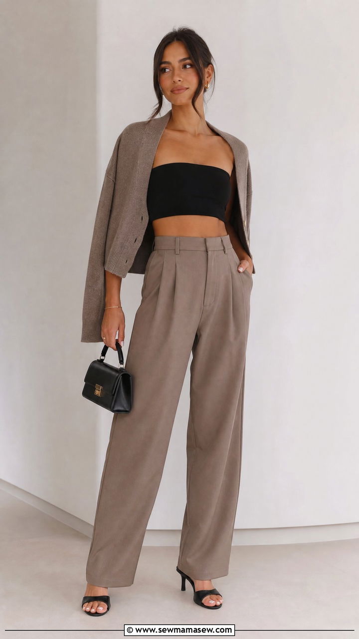 Tube Crop Top With Relaxed Trousers - 20 crop top date night outfit ideas