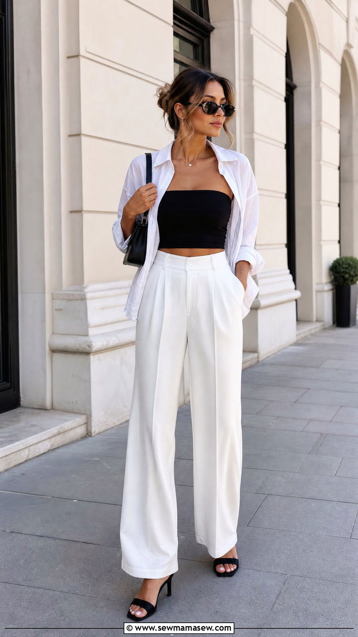 Tube Crop Top With White Trousers - 20 crop top with white trousers outfit ideas