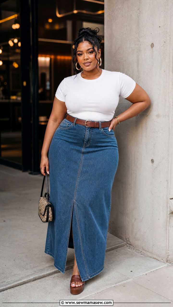 Tube Top Outfit With Denim Maxi Skirt - 20 plus size going out tube top outfit ideas