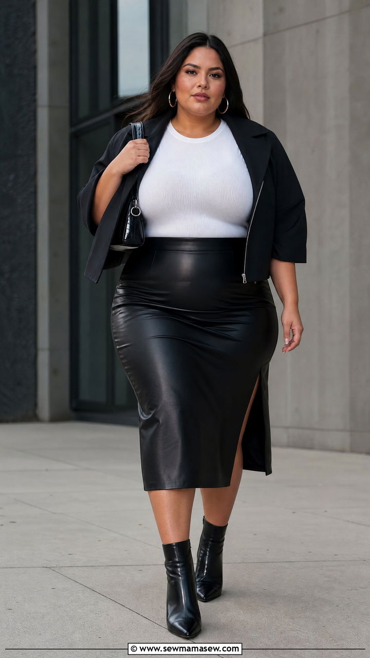 Tube Top Outfit With Faux Leather Skirt - 20 plus size going out tube top outfit ideas