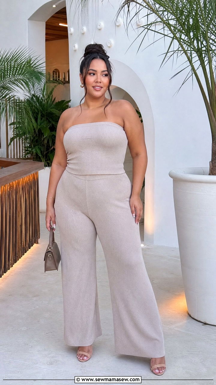 Tube Top Outfit With Matching Pants Set - 20 plus size going out tube top outfit ideas