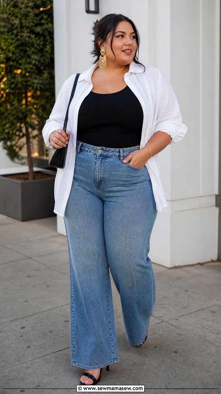 Tube Top Outfit With Sheer Button Down And Jeans - 20 plus size going out tube top outfit ideas
