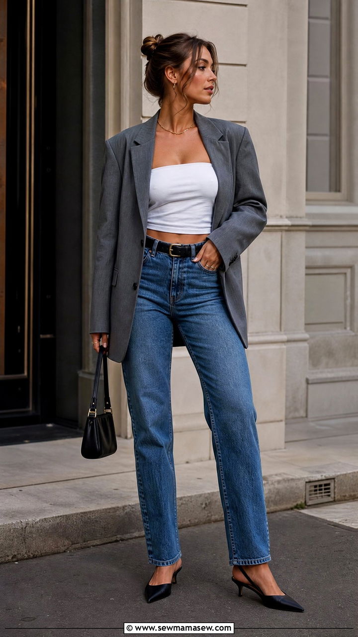 Tube Top With Blazer And Jeans - 20 going out tube top outfit ideas