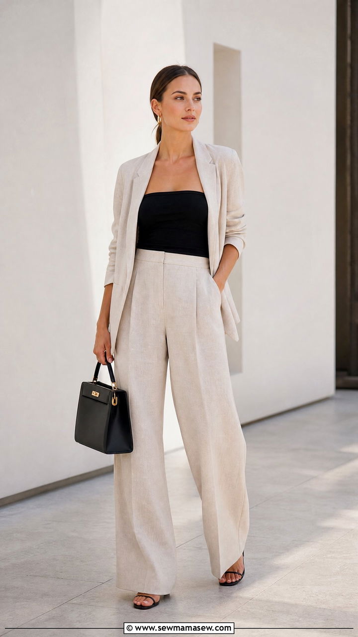 Tube Top With Blazer And Trousers Outfit - 20 summer tube top outfit ideas