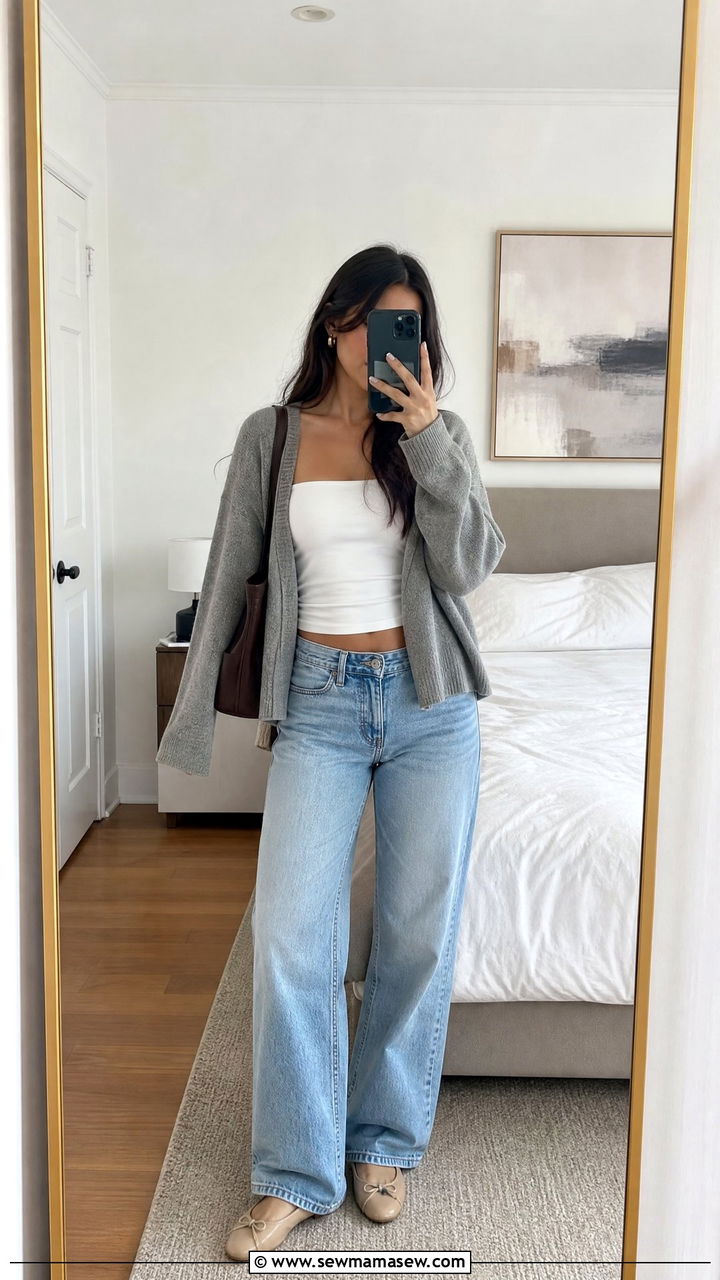 Tube Top With Cardigan And Jeans - 20 tube top outfit ideas