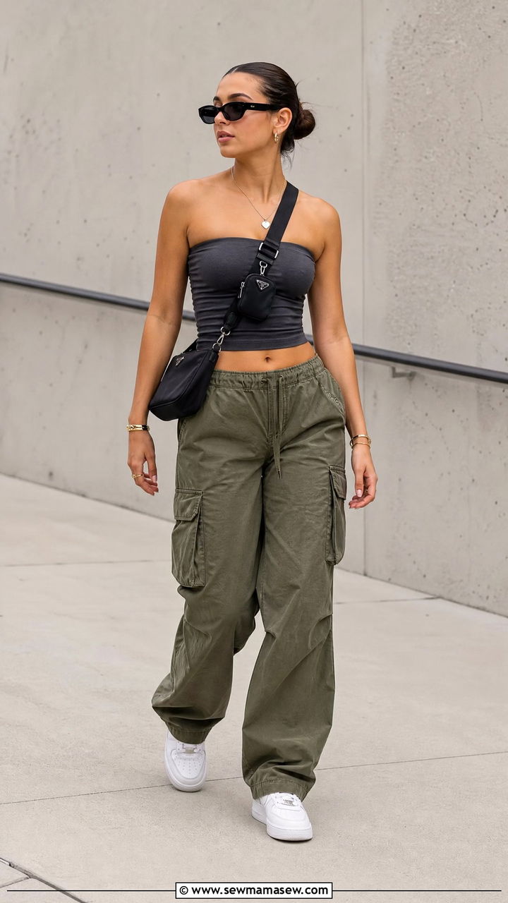 Tube Top With Cargo Pants - 20 tube top outfit ideas