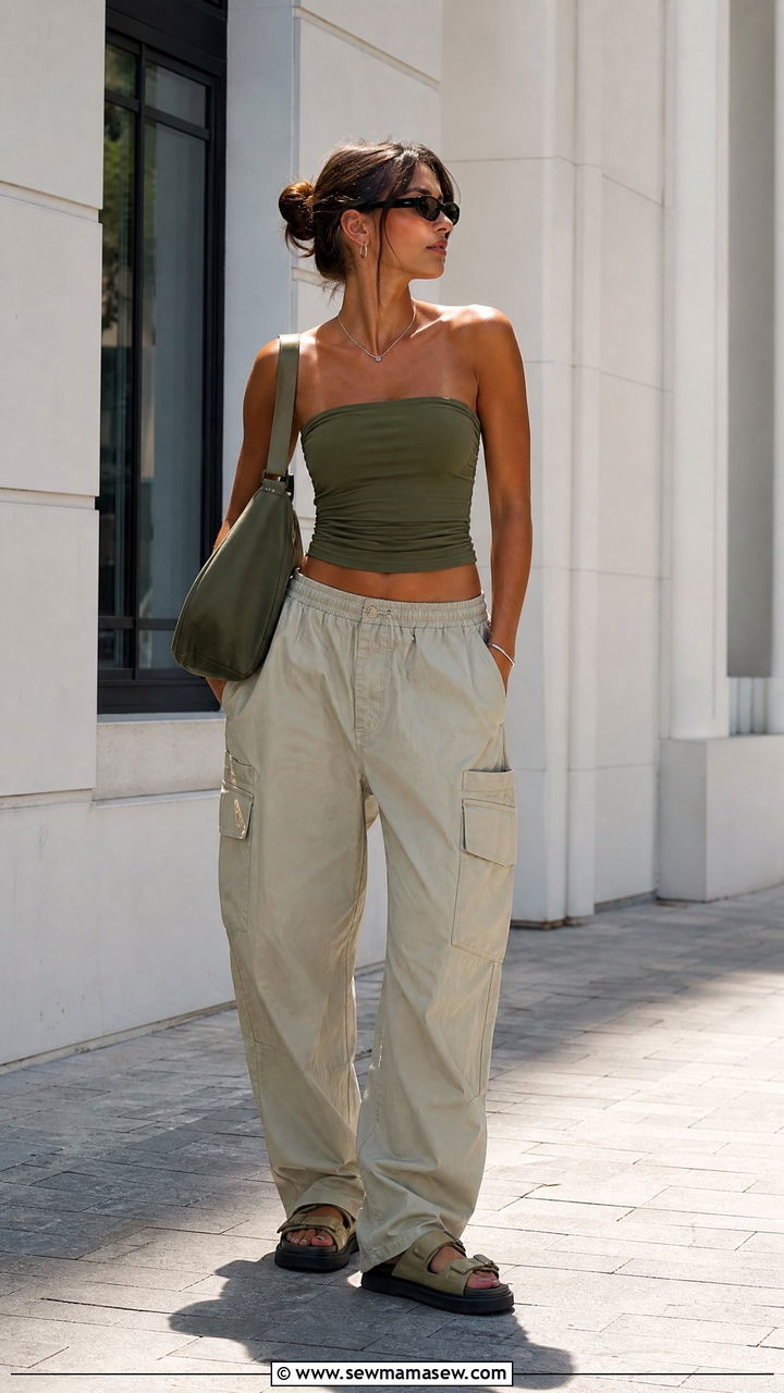 Tube Top With Cargo Pants Outfit - 20 summer tube top outfit ideas
